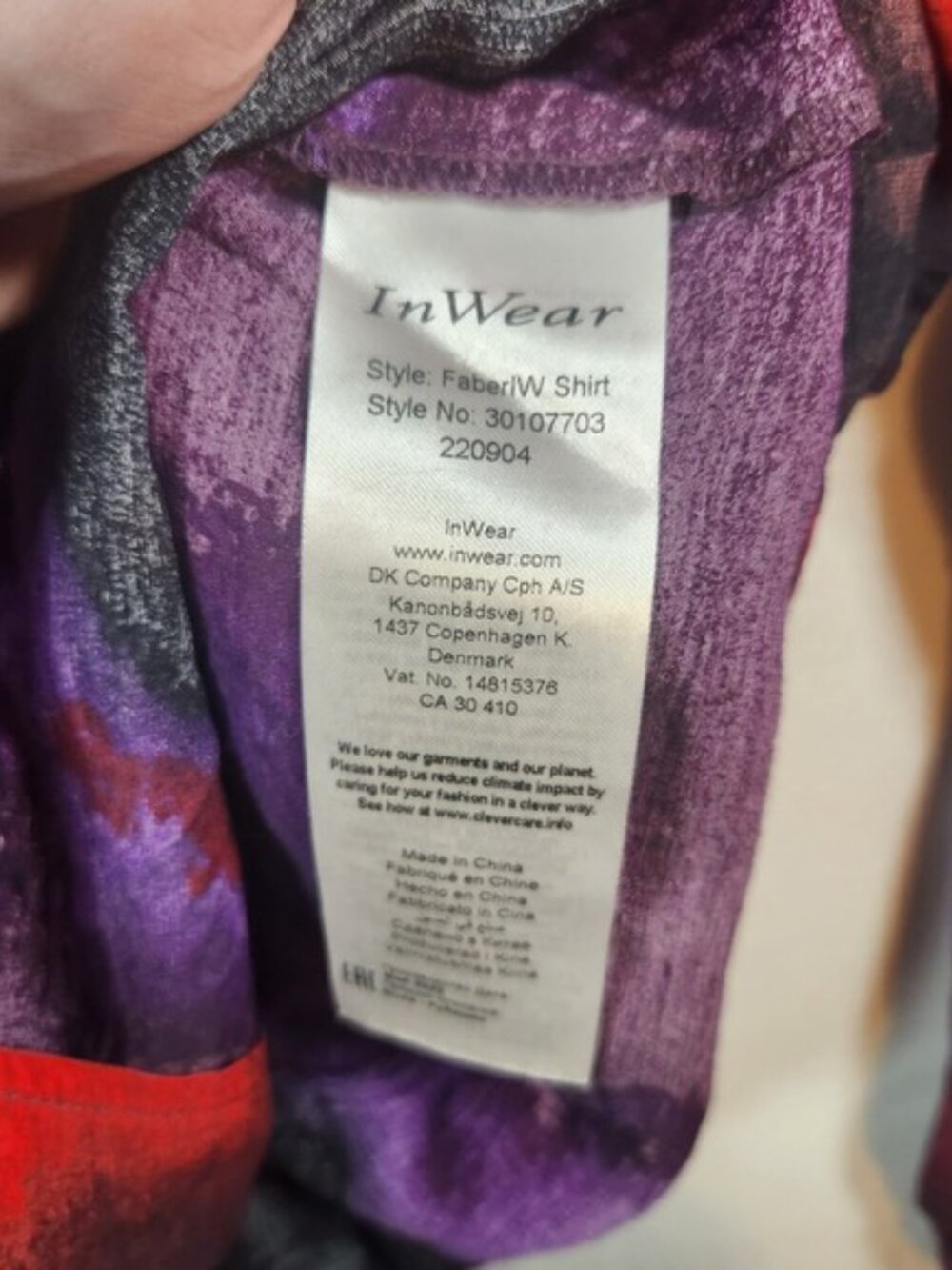 InWear FaberIW Shirt Abstract Watercolor Print Blouse Purple Red Size 10 - Picture 4 of 5